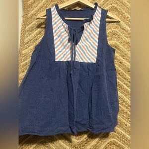 Staccato Boutique Women's Navy Tank Top Tie Front,Stripes,SZ M,Great Condition